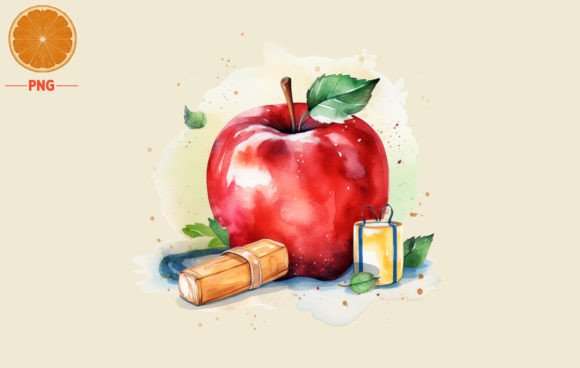 Back to School Apple Watercolor 2: High-Resolution Digital Design for Creative Educators and Makers