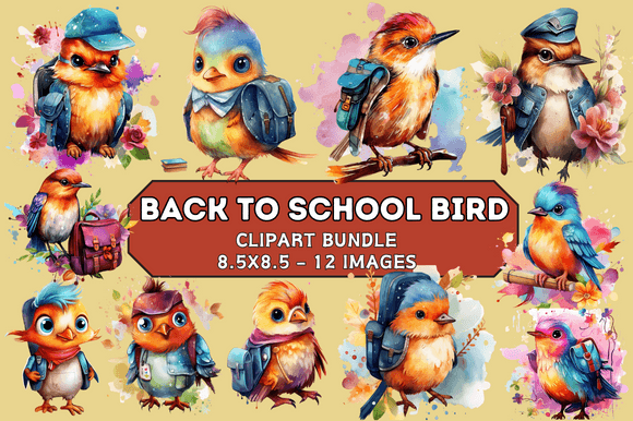 Back to School Bird Clipart Bundle: Creative, Print-Ready Designs for Educators, Crafters & Small Business Owners