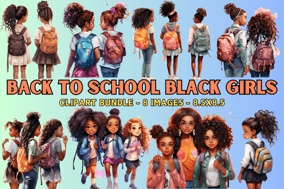 Back to School Black Girls Clipart Bundl: Creative, Inclusive Design for Real-World Projects