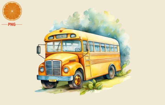 Back to School Bus Watercolor Clipart 3