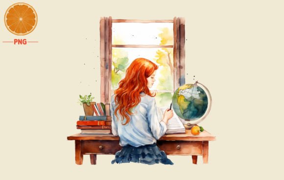 Back to School Studying Table with Girl
