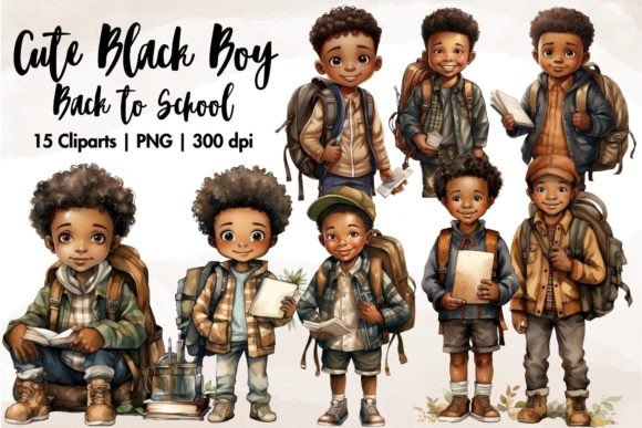 Cute Black Boy Back to School Clipart: Thoughtful, High-Quality Digital Art for Inclusive Creations